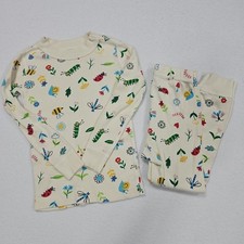 Hanna Andersson Moon and Back Flower Insect Pajamas 100 US 4 White Organic