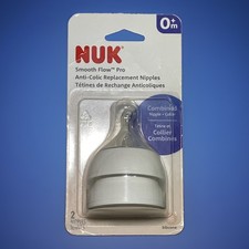 NUK 2pk Smooth Flow Pro 0 M Nipples Anti-Colic Silicon Nipple Collar New