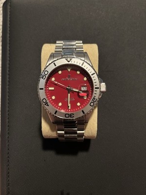 JEROME LEMARS Men's Automatic Red Dial Divers Wrist Watch Stainless Steel