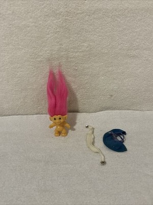 VTG DAM/DENMARK 2.5'' TROLL DOLL PINK HAIR / AMBER EYES EARS PIERCED FREE SHIP