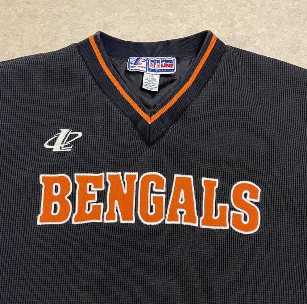 Vtg Cincinnati Bengals Pullover Logo Athletics Pro Line Waffle Knit Lined Sz XL