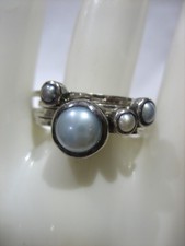 SET OF 4 HAMMERED STERLING SILVER PEARL STACKING RINGS SIZE 6.5