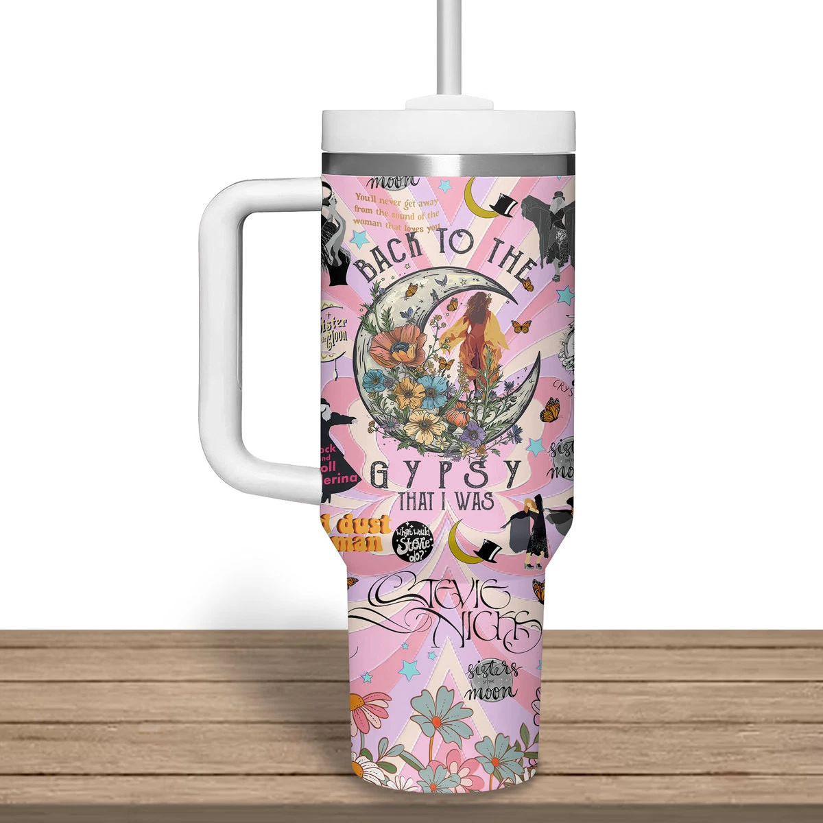 Boho Rock Female Singer Inspired Tumbler With Handle – 40oz