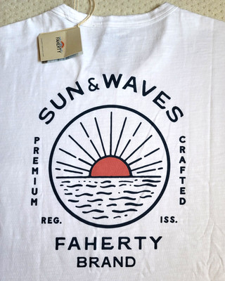 NWT FAHERTY Mens Sunwashed SUN & WAVES White Graphic Pocket Tee XL MKS2532