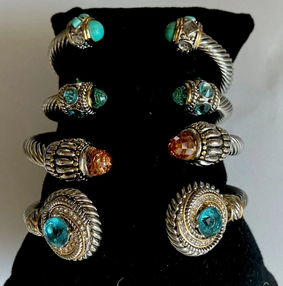 4 soportes para puños de cable tono plata (turquesa, ámbar, azul) con acento dorado S/M Foto 2 de 2