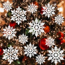 36-Pack Snowflake Christmas Tree Ornaments - White Glitter Snowflake Decorations
