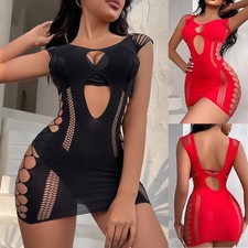 Dress Women Fishnet Dress Clubwear Fishnet High Elastic Nightwear One Size