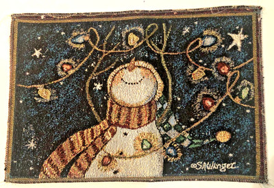 Tapestry panel Snowman Christmas lights unfinished edges 10'' x 15''
