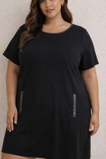 Lauren Ralph Lauren Dress Women's 3X Black Shift Dress Faux leather Trim Pocket