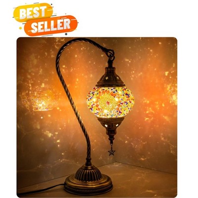 Unique Handmade Moroccan Bedside Lamp with Bronze Base & Color Changing LED