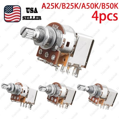 4 Pcs Push / Pull Guitar Potentiometer A/B/25K/50K Linear Pot with Long Shaft