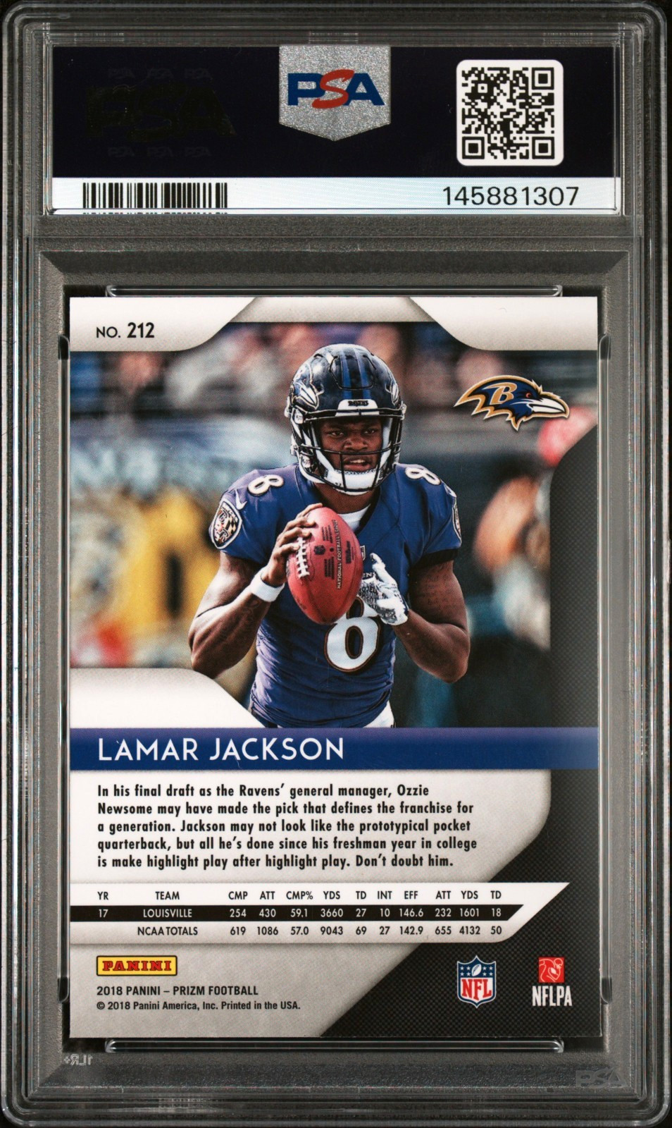 LAMAR JACKSON 2018 PANINI PRIZM ROOKIE RC #212 PSA 9 MINT! RAVENS MVP #145881307 view 2