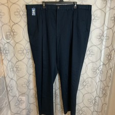 NWT Haggar Navy Classic Fit Premium No Iron Khaki Pleaded Pockets Size 46 X 30