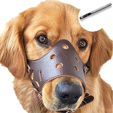 Adjustable Leather Dog Muzzle, Anti-Bark & Bi...