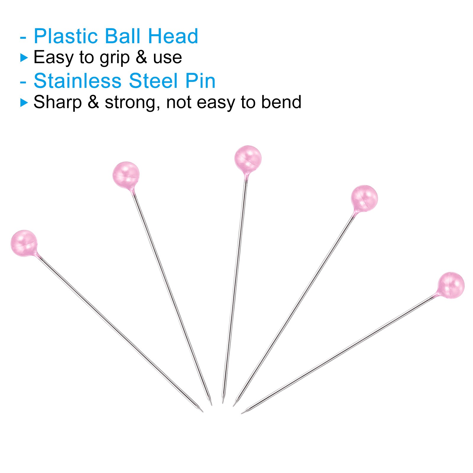 400Pcs Sewing Pins Straight Pin with Plastic Pearlized Ball Head Light Pink