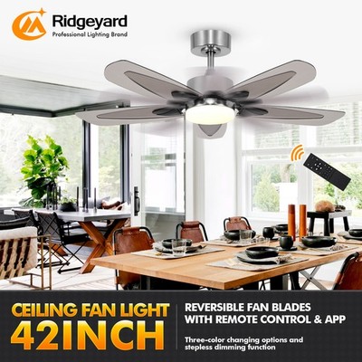 42'' Ceiling Fan with LED Light & Remote Control Pendant Lamp 5 Blades 6 Speeds