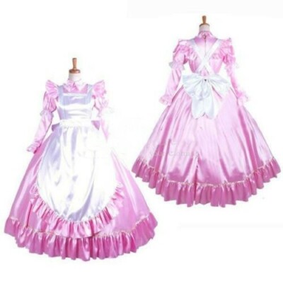 Femdom Gothic Punk Full Long Satin Dress Cross Dressers Sissy Maid Dress |  eBay