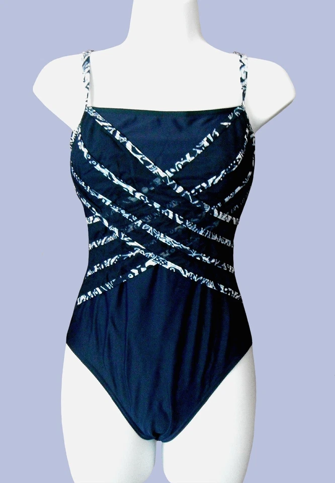 CHRISTINA SLIMMING ONE-PIECE NAVY/WHITE SWIMSUIT, SIZE 10, NWOT - Image 2 of 3