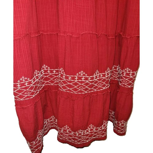 XL Boho Tiered Ruffle Embroidered Midi Dress Flowy, Red, Comfy Rayon Knox Rose - Picture 9 of 9