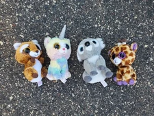 Lot Of 4 Beanie Boos Safari Heather Rusty Kookoo Unicorn Cat Giraffe Racoo Koala