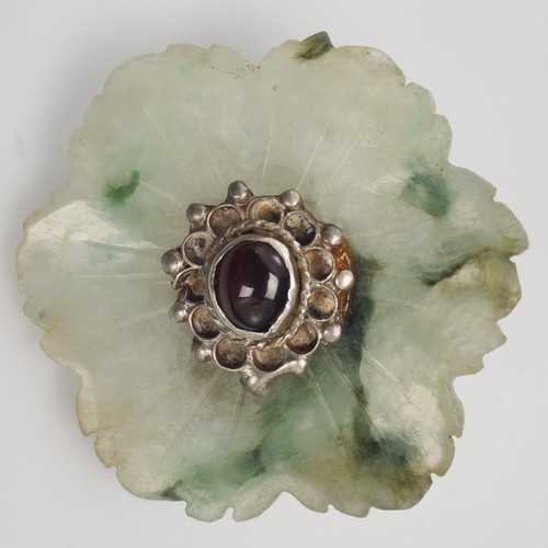 Antique Chinese Jade Garnet Clip Earrings Republic Era - Picture 4 of 6