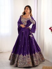 New Presenting Purple Natural Crepe Silk Lehenga Choli With Dupatta For Function