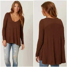 Free People Malibu Thermal Top Sz S We the Free Fig dark Mauve long sleeve 