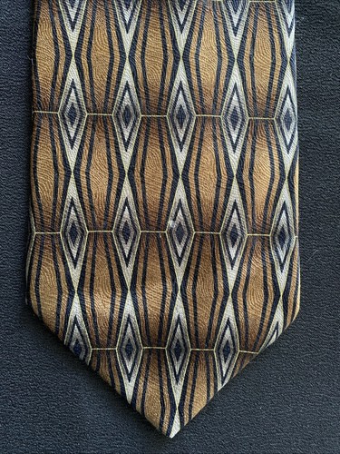 Innocenti Tom James Silk Long Neck Tie Brown & Silver Diamond Vintage Gold Label - Picture 4 of 8