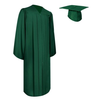 hunter green graduation dress Endea Matte Gown & Cap for High School & College Unisex MUSETOPIA