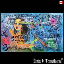 pop art painting vampire contemporary artist original signed cartoon magic spell