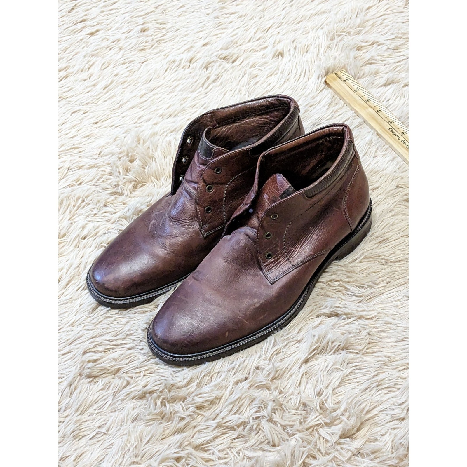 Mens Johnston Murphy 1850 Chukka Boots Cognac Brown Leather 9.5 Sheepskin Lined Men main image 2