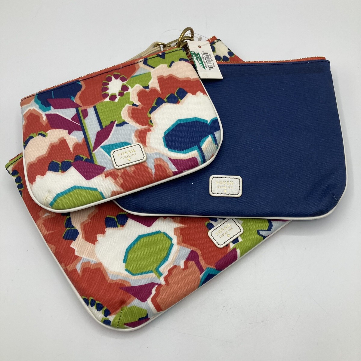 Fossil Piece Floral Cosmetic Bag Makeup Clutch Wristlet Purse