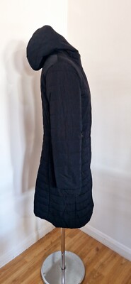 Bimba Y Lola schwarzer wattierter Mantel Größe M Kapuze Taschen Damen Winter Reißverschluss 