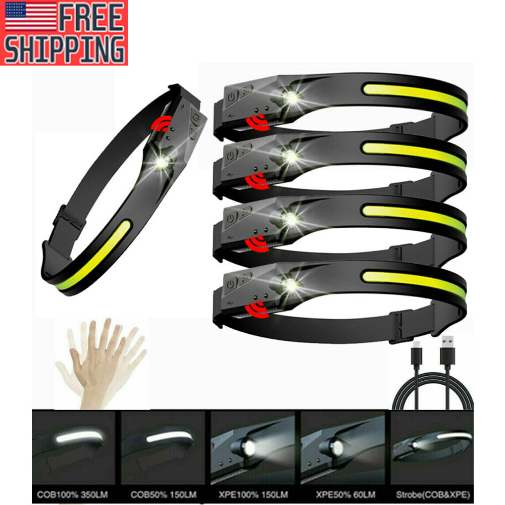 Waterproof Motion Sensor COB LED Headlamp Head Torch Headlight USB Rechargeable#