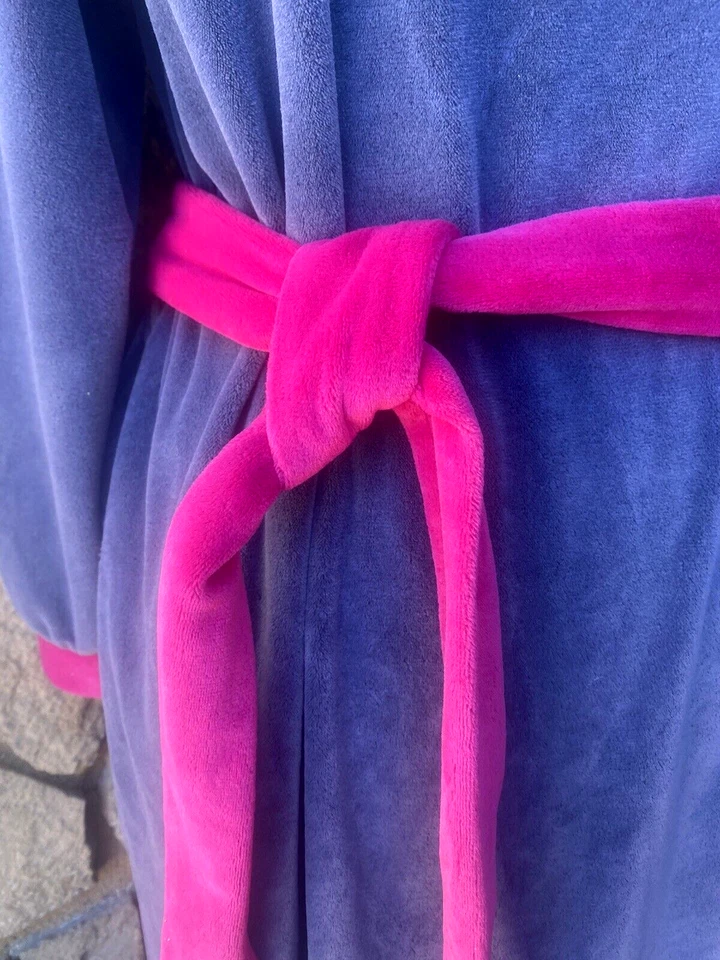 Vestido de casa vintage de terciopelo Town N Terrace mediano azul rosa con cinturón para mujer Foto 2 de 4