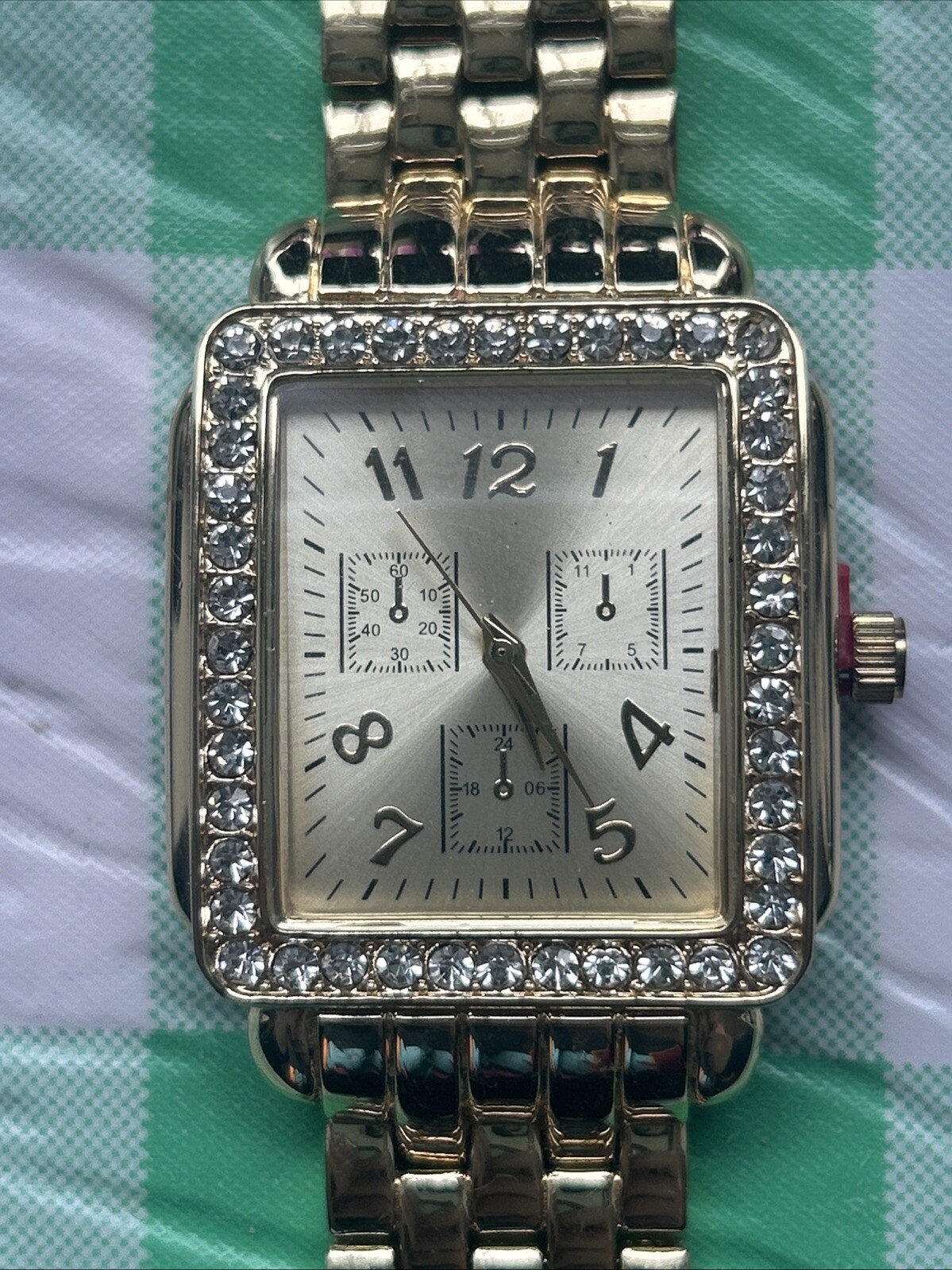 Geneva Gold Tone Rhinestone Bezel Women’s Quartz Watch