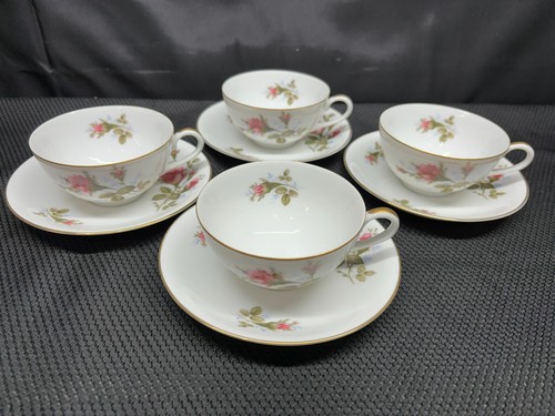 Sango "MOSS ROSE" Japan ~ Set of 4 ~ Cups & Saucers ~ 2" Tall
