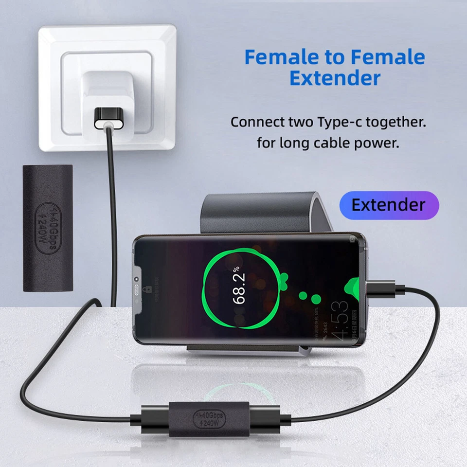 CY 240W Power 40Gbps USB4 Type C Male to Female Extension Data 8K Video Adapter - Image 2 of 4