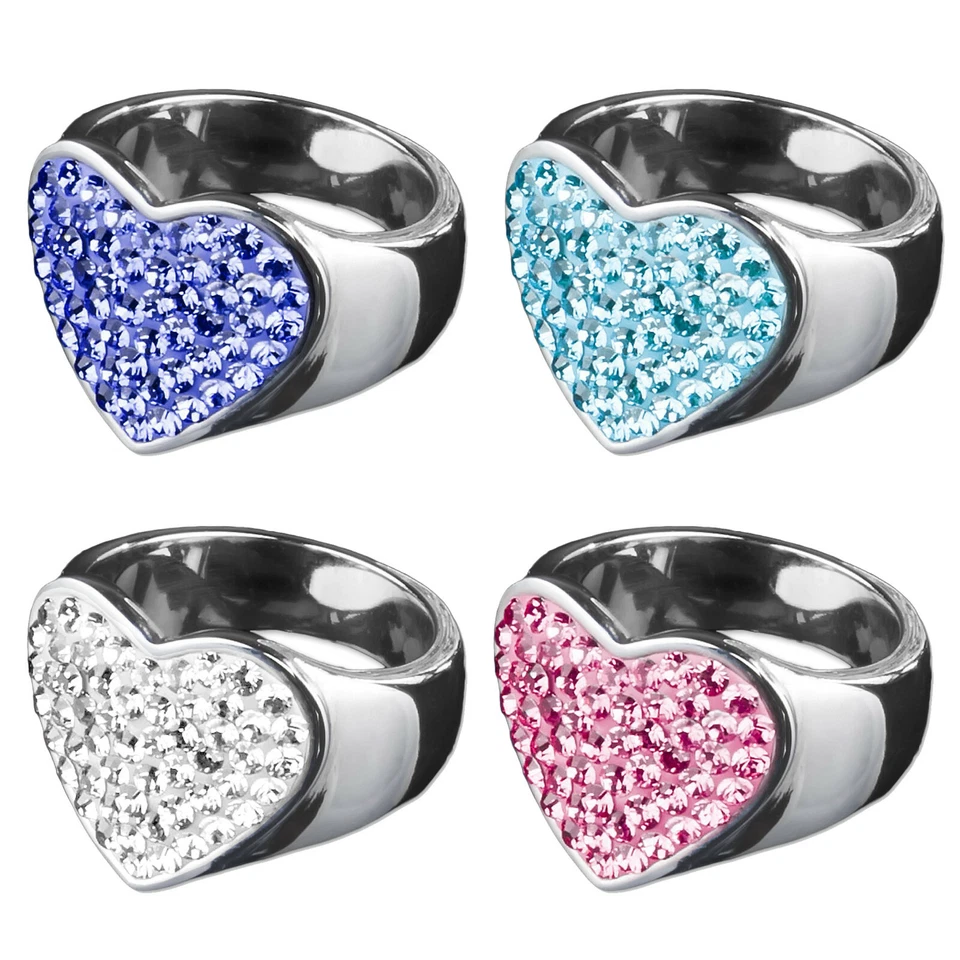 Edelstahl Ring Herz Zirkonia Strass Rockabilly Fingerring Herzen RS30k - Bild 1 von 1