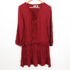 Nordstrom Hinge Dress Burgundy Ruffle Long Sleeve Button Front Tiered Size XS