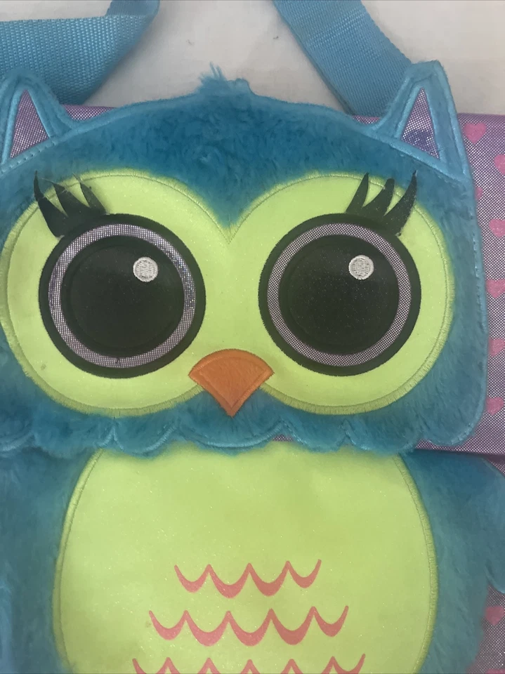 Justice Cross Body Messenger Bag - Purple w/ Blue Fur Owl & Pink Hearts - Rare - Image 3 of 4