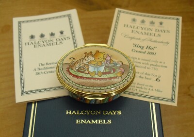 Boxed Ltd Ed Halcyon Days Winnie the Pooh ''Sing Ho!'' Emaille Box - 2 1/8''
