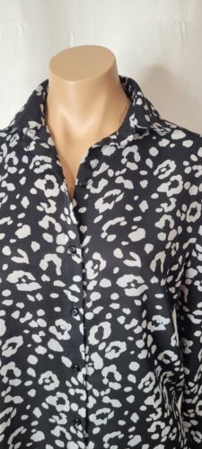 Zara Black Sheer Button Up Animal Print Long Sleeve Top Sz M - Picture 2 of 8