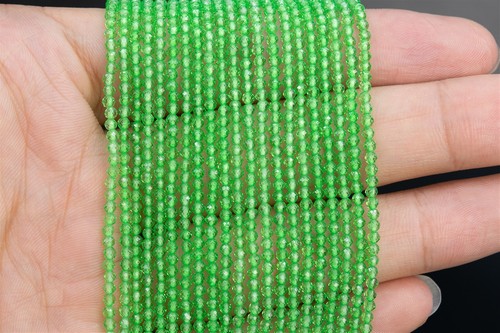 2MM Natural Grass Green Crystal Quartz Beads AAA Faceted Round Beads 15" - Picture 3 of 3