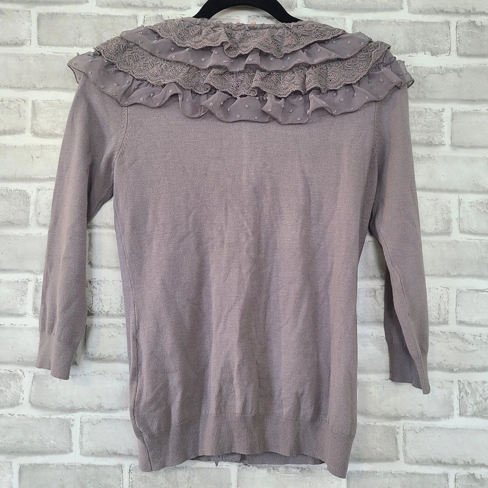 Twelve by Twelve Cardigan Sweater Gray Ruffled Lace Small Whimseygoth Romantic - Image 2 of 4