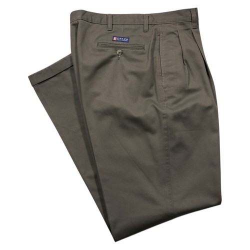 Chaps Ralph Lauren Mens Pants Green Cotton Straight Cuffed Pleated Chinos 34x34