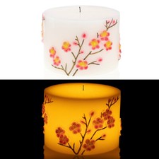 LED Kerze aus Echtwachs - Bodenkerze, 3D Kirschblüten - Deko Frühling, Sommer