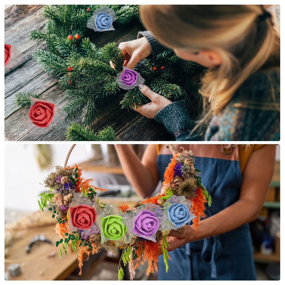 144Pcs 0.98" Mini Rose Artificial Flower Heads Bulk with Stem & Gauze