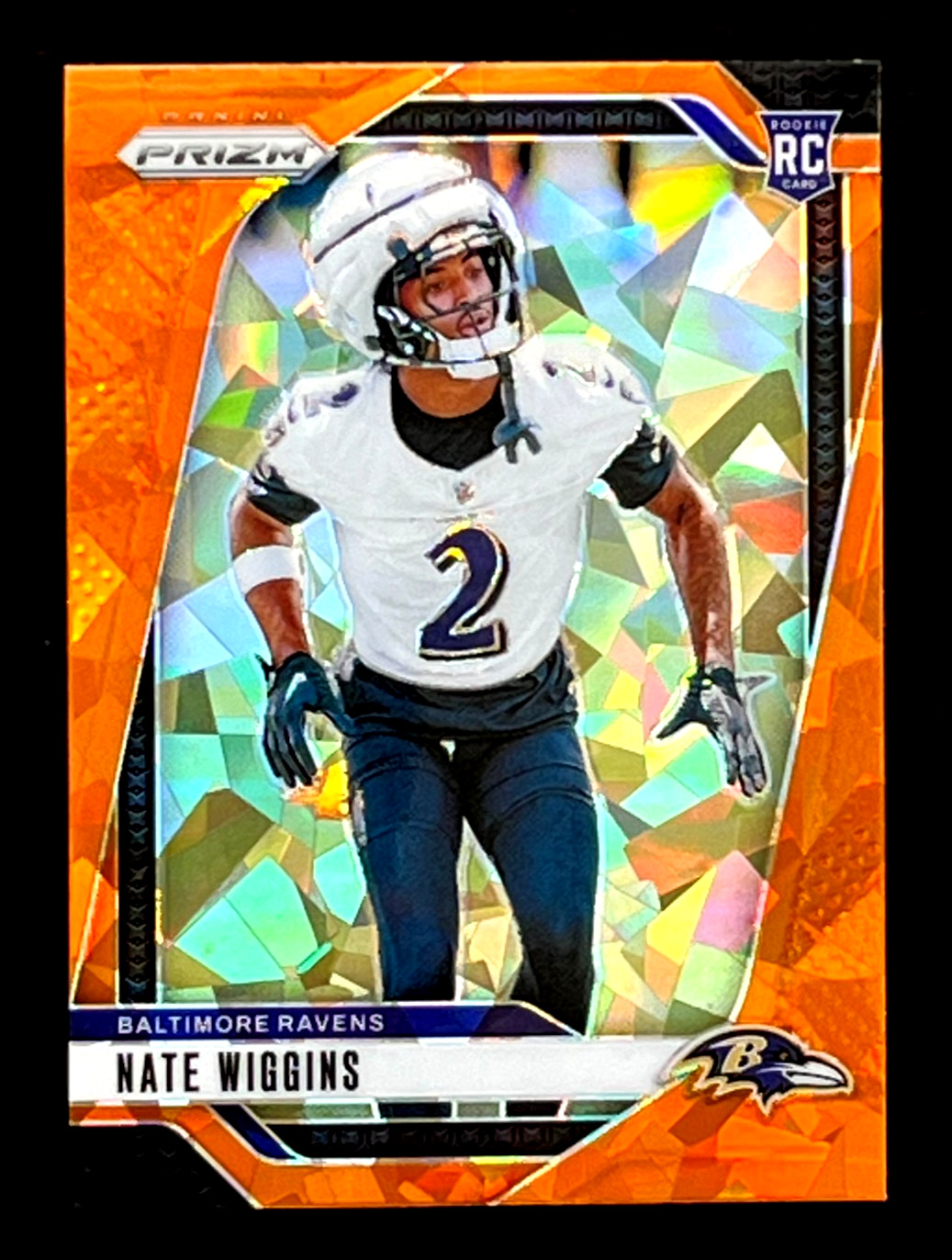 2024 Panini Prizm Nate Wiggins RC Orange Cracked Ice Baltimore Ravens #380