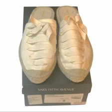 Saks Fifth Avenue Women's Soft White Poker Herringbone Lace Up Mule Size 9